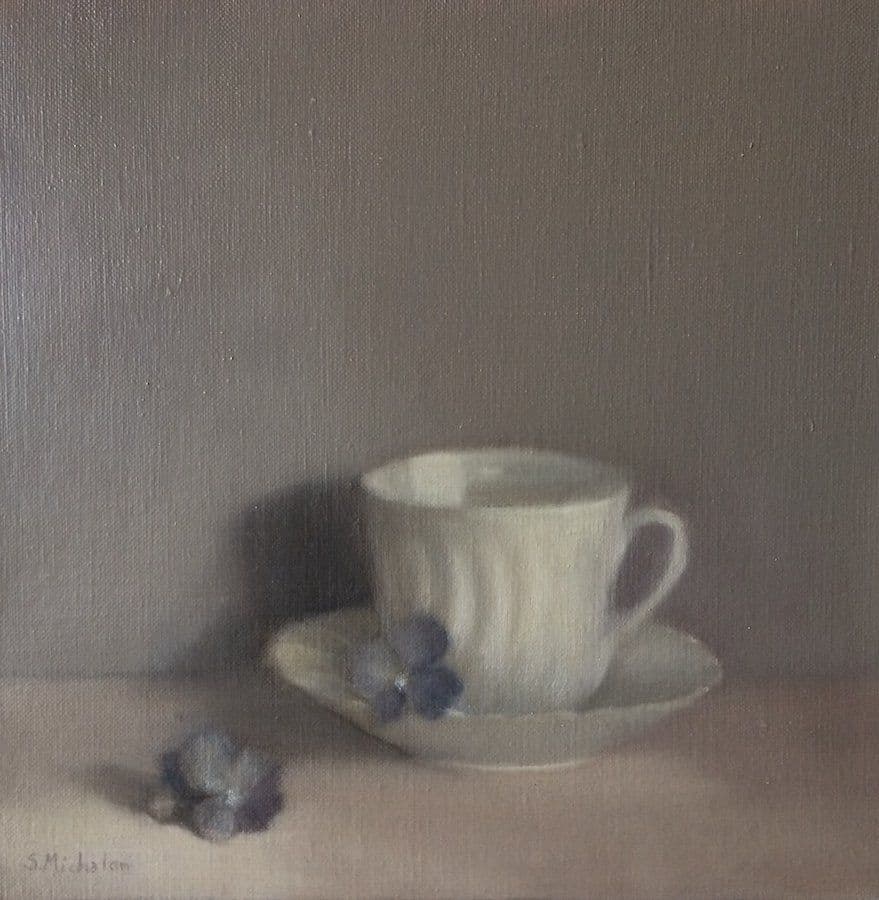 La tasse et les violettes, Huile sur toile, Sophie Michalon