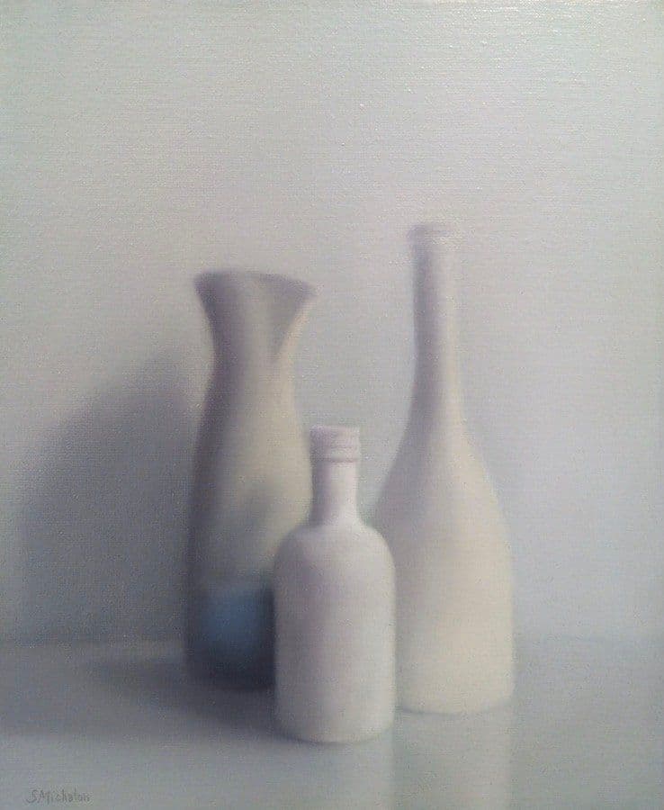 Les trois bouteilles, Huile sur toile, Sophie Michalon