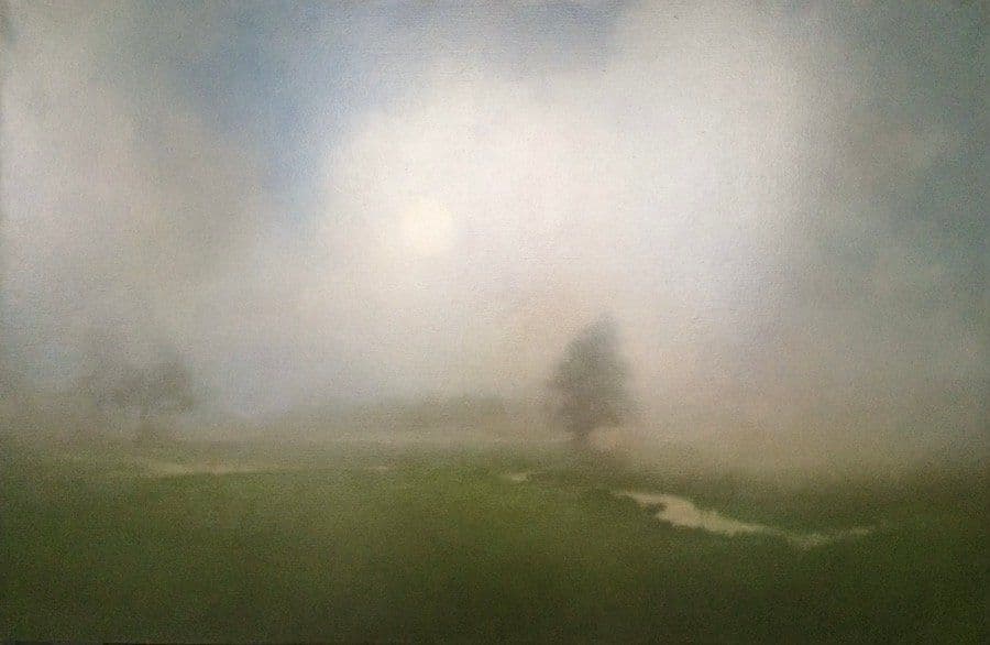 St Patrice du Désert dans la brume, Huile sur toile, Sophie Michalon